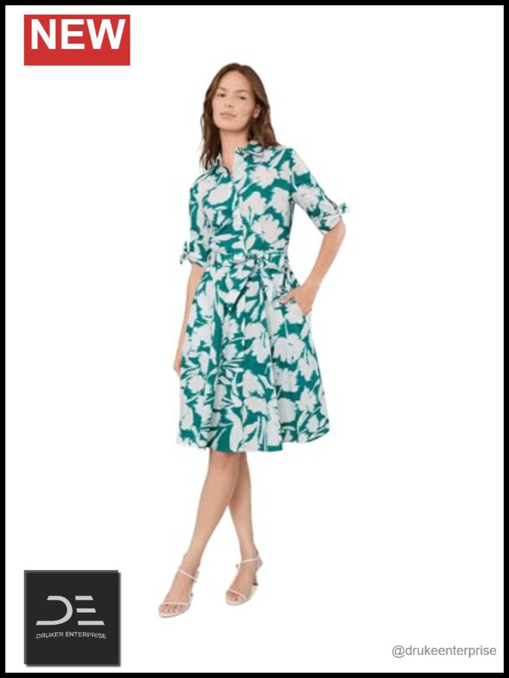 Calvin Klein Floral Cotton A-Line Dress Short Sleeve Button Front